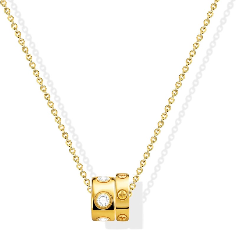 OGD Store Layered CZ Rondelle Pendant Necklaces for Women, 14K Gold Plated Trendy Mariner Chain Dainty Circle Rondelle Pendant Choker Necklace for Women Two-Toned Cubic Zirconia Gold Necklace - Image 1